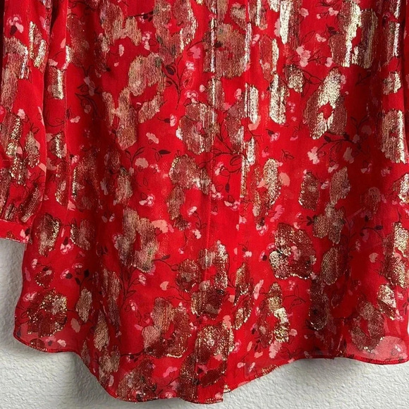 ba&sh Silk and Metallic Quarter Sleeve Button Up Blouse - Picture 9 of 13